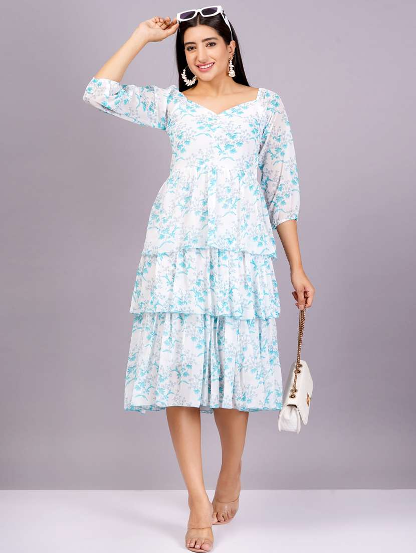 women three quarter sleeve floral printed layered dress
