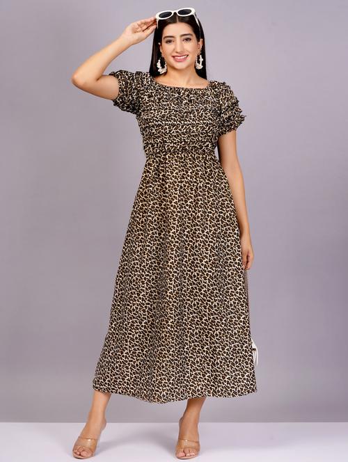 brown animal printed gown dress - 21482464 - Standard Image - 0