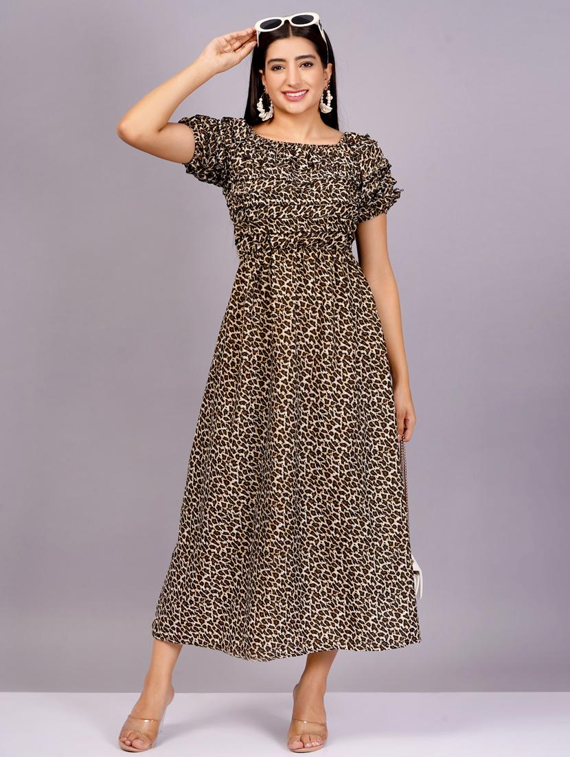 brown animal printed gown dress - 21482464 - Zoom Image - 0