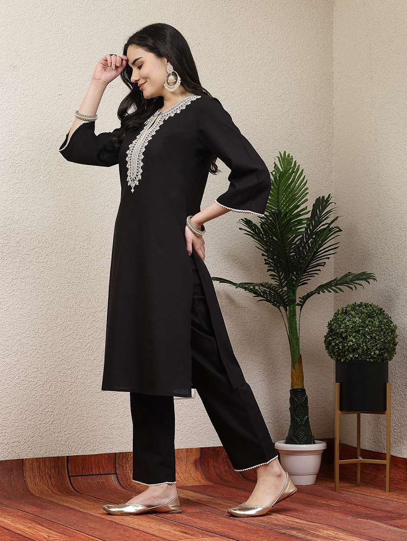 women black cotton blend kurta pant set - 21482534 -  Standard Image - 1
