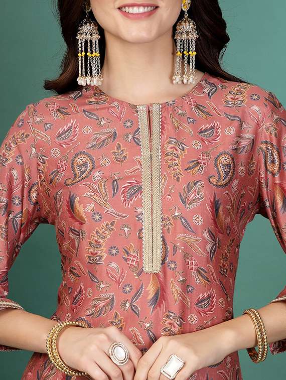 women peach cotton blend kurta pant set - 21482536 -  Standard Image - 4