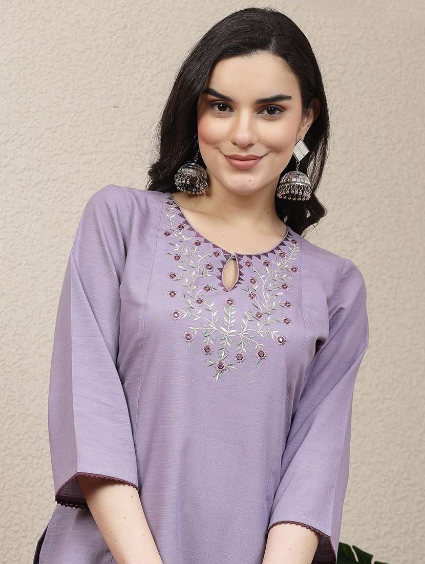 women lavender cotton blend kurta pant set - 21482537 -  Standard Image - 4