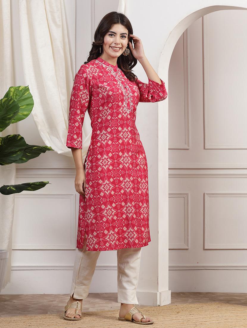 women three quarter sleeve straight kurta - 21482546 - Standard Image - 1