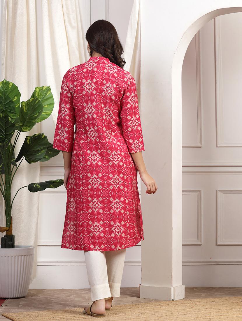 women three quarter sleeve straight kurta - 21482546 - Standard Image - 4