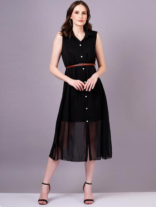 women black georgette shirt dress - 21482559 - Standard Image - 0