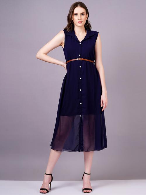 women navy blue georgette shirt dress - 21482560 - Standard Image - 0