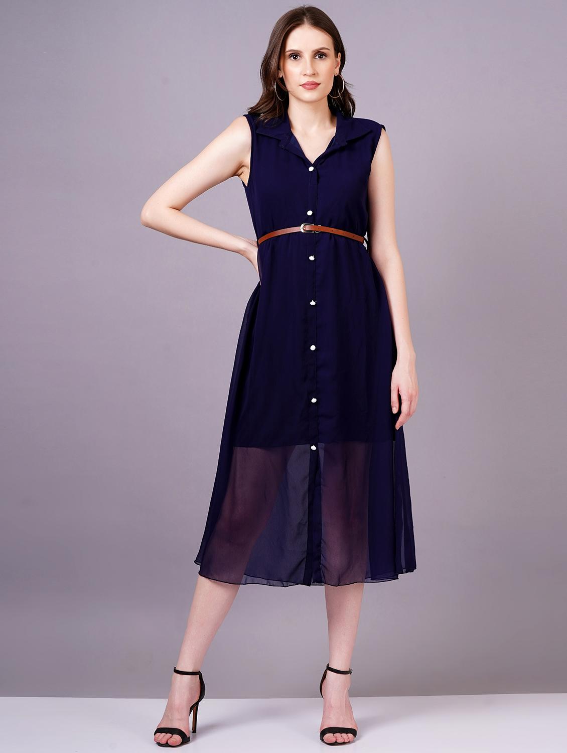 women navy blue georgette shirt dress - 21482560 - Zoom Image - 0