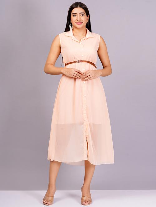 women peach georgette shirt dress - 21482563 -  Standard Image - 0