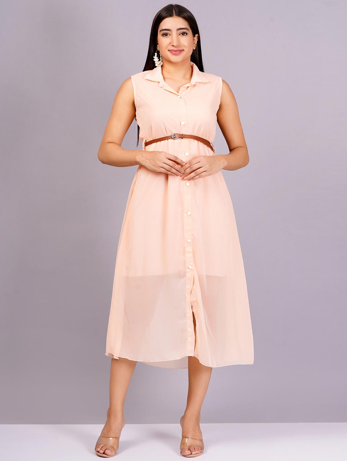 women peach georgette shirt dress - 21482563 -  Zoom Image - 0