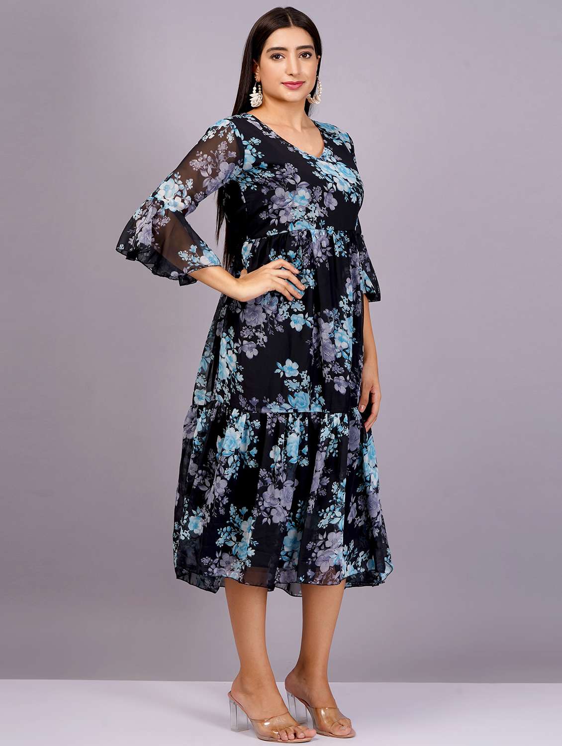 women black georgette fit & flare dress - 21482584 - Standard Image - 1