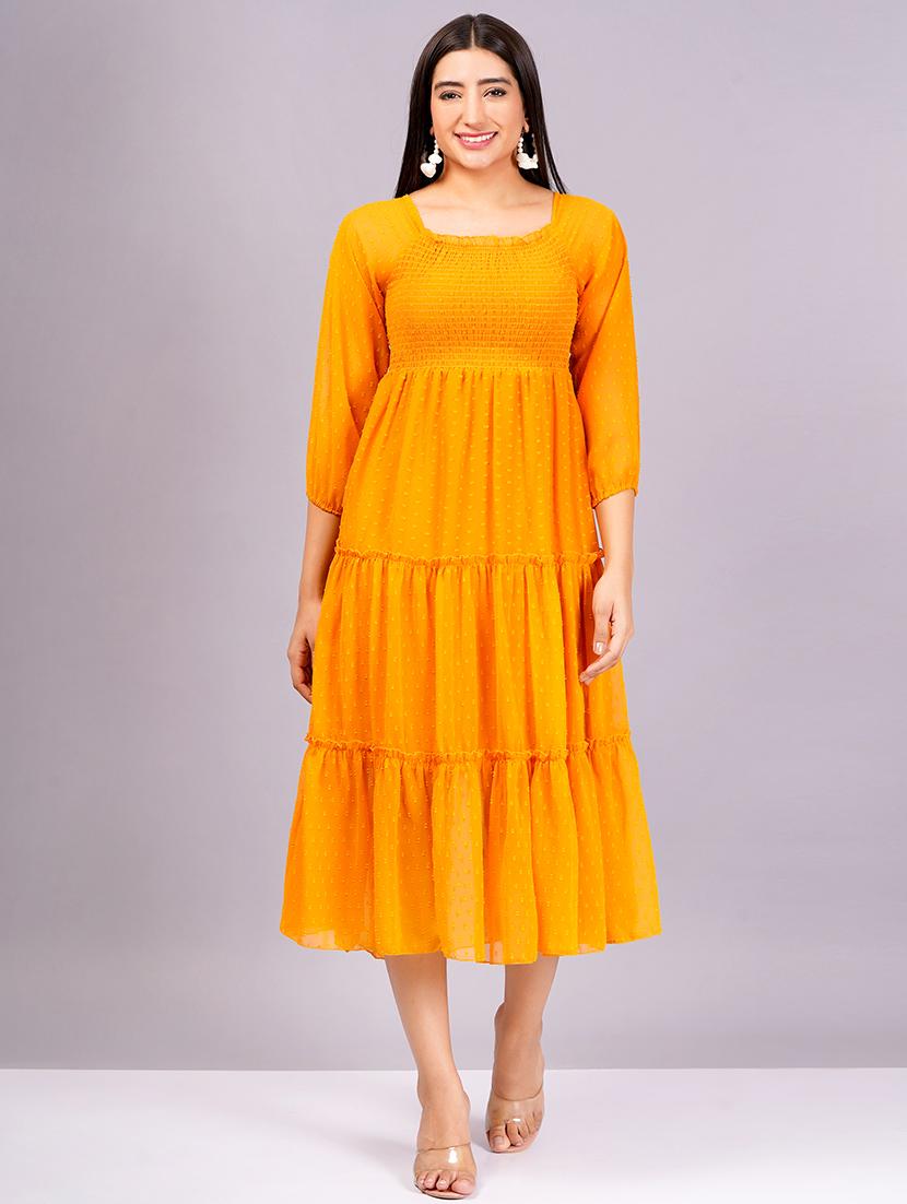 women orange square neck tiered dress - 21482593 - Zoom Image - 0