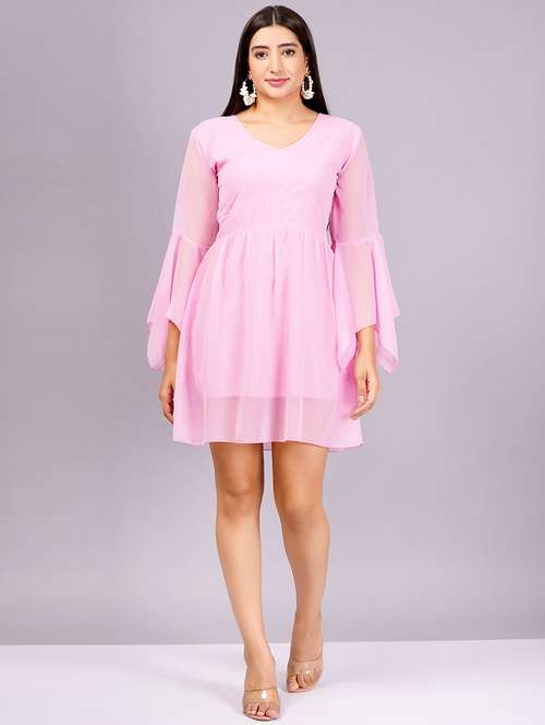 women solid bell sleeves a-line dress - 21482602 -  Standard Image - 0
