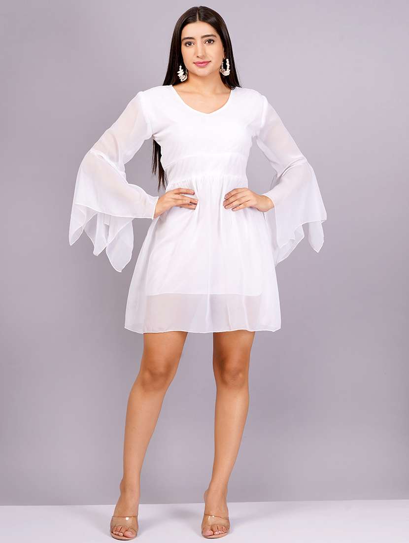 women solid bell sleeves a-line dress - 21482603 -  Zoom Image - 0