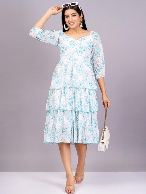 women printed sweetheart neck layered dress - 21482616 -  Standard Image - 0