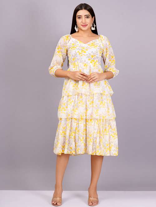 women printed sweetheart neck layered dress - 21482617 -  Standard Image - 0