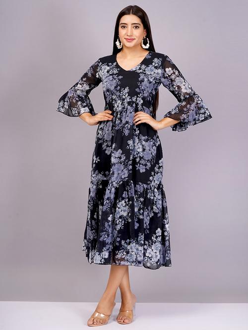 women floral printed v neck tiered dress - 21482621 - Standard Image - 0
