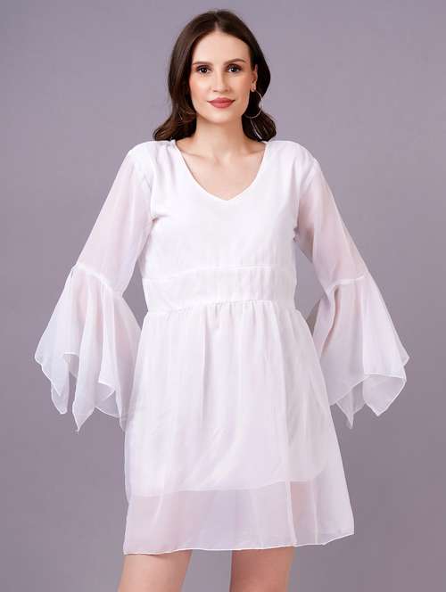 women solid bell sleeves a-line dress - 21482638 -  Standard Image - 0