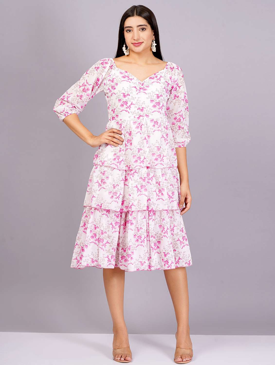 women printed sweetheart neck layered dress - 21482652 - Zoom Image - 0