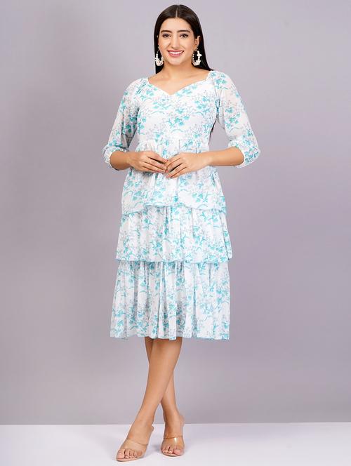women light blue florals layered dress - 21482653 - Standard Image - 0