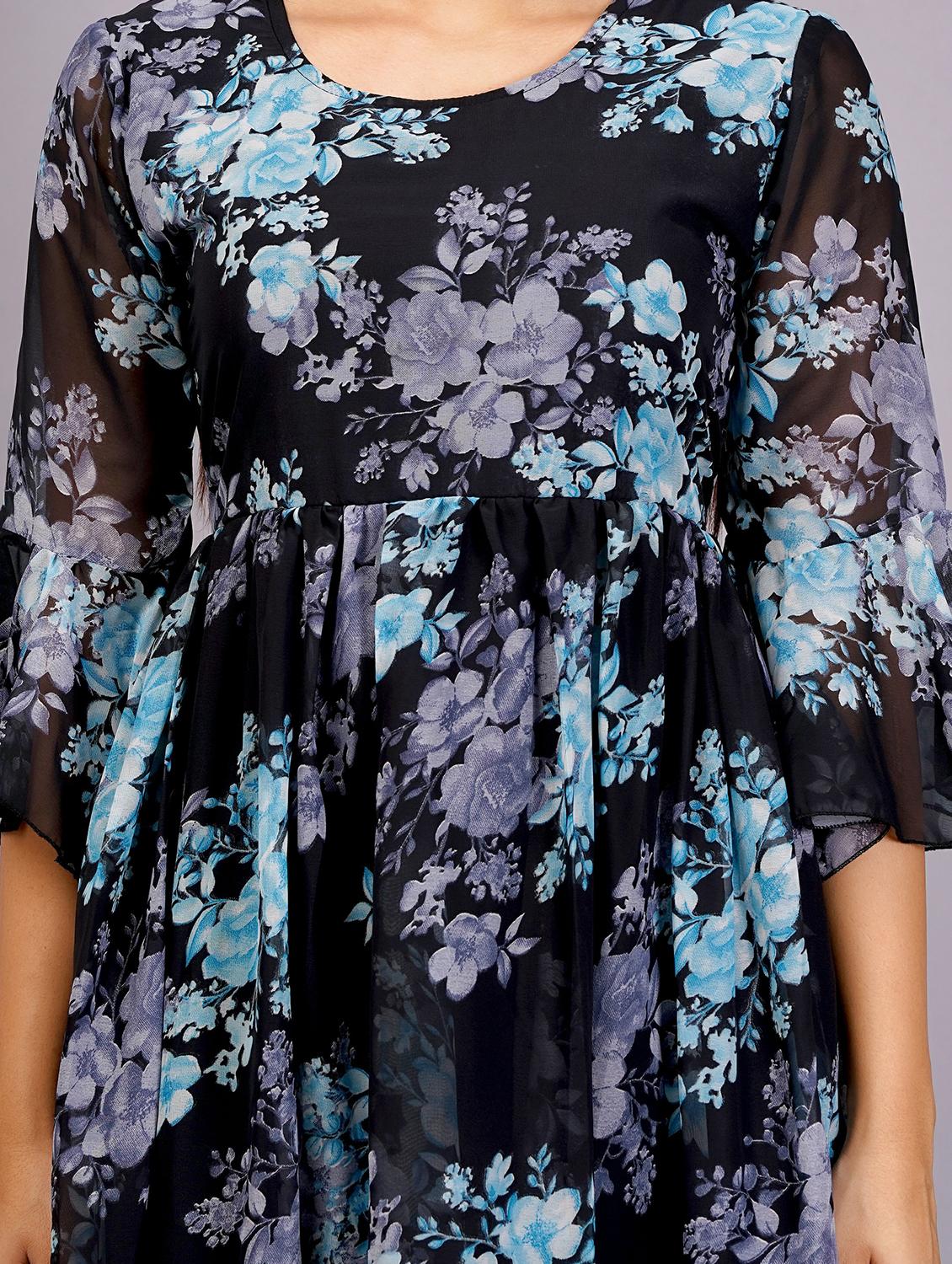 women black florals round neck fit & flare dress - 21482661 -  Standard Image - 4