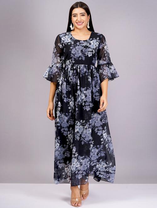 women floral printed round neck fit & flare dress - 21482662 -  Standard Image - 0