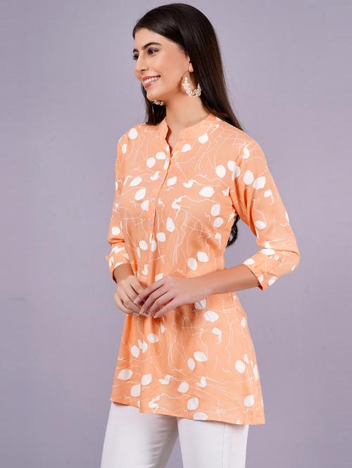 women mandarin neck printed a-line top - 21482731 - Standard Image - 0