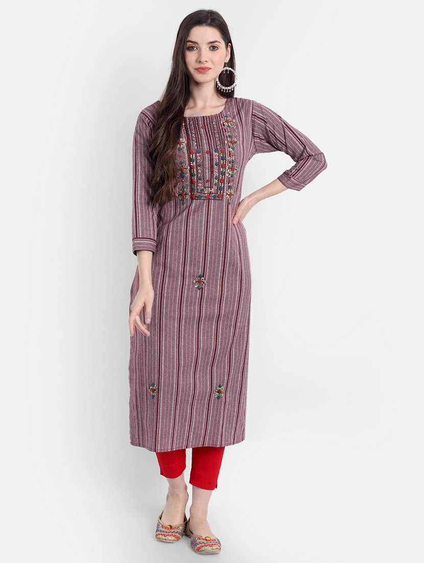women three quarter sleeve straight kurta