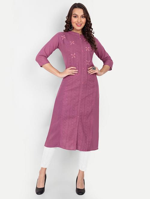 women three quarter sleeve straight kurta - 21482780 - Standard Image - 0