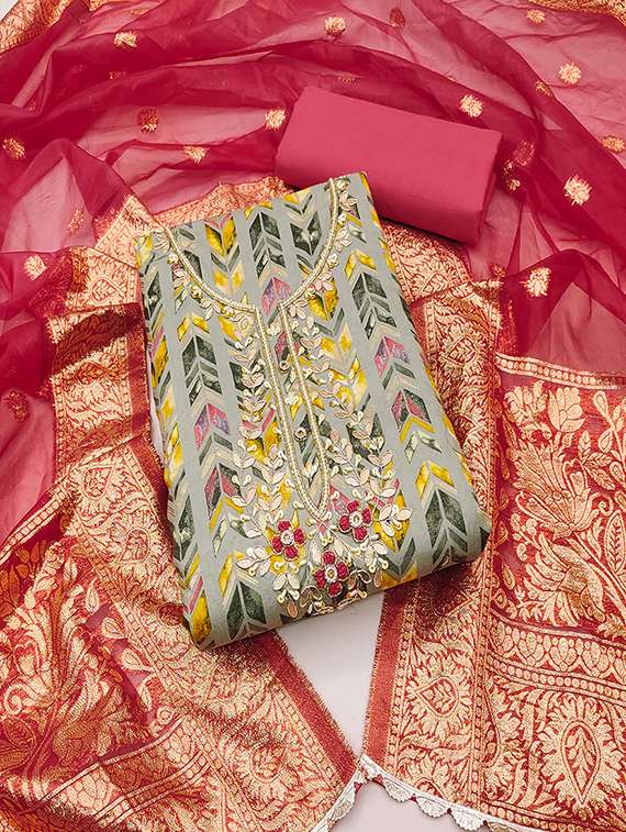 women printed unstitched suit set