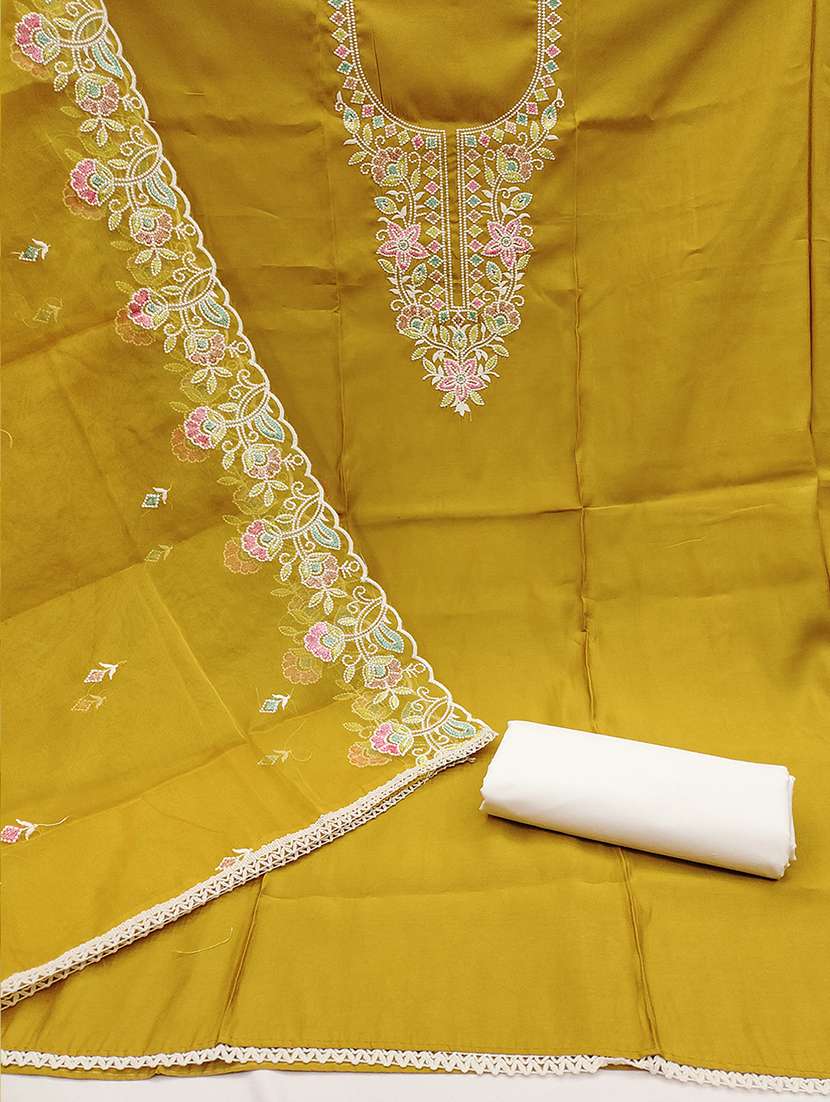 women embroidered silk unstitched suit set - 21483074 -  Standard Image - 1