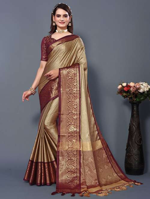 women beige self design dharmavaram saree with blouse - 21483166 -  Standard Image - 0