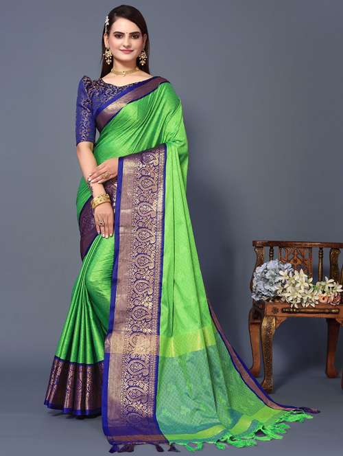 women green self design dharmavaram saree with blouse - 21483171 - Standard Image - 0