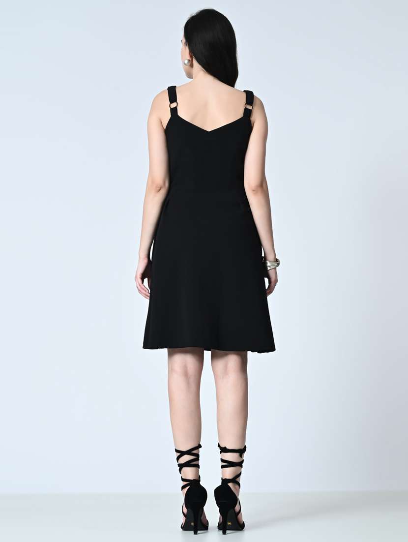 women sleeveless solid fit & flare dress - 21483190 - Standard Image - 4
