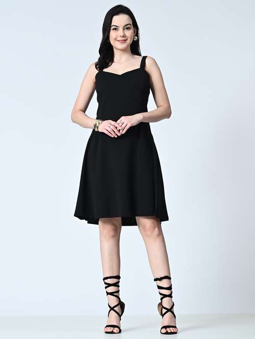 women black lycra blend a-line dress - 21483194 - Standard Image - 0
