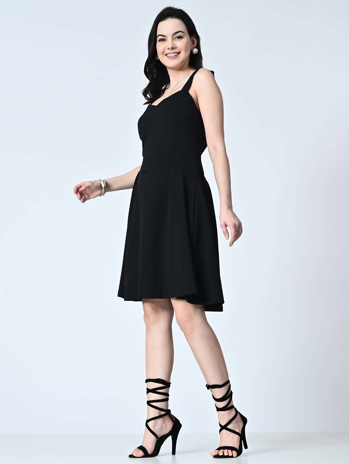 women black lycra blend a-line dress - 21483194 - Standard Image - 1