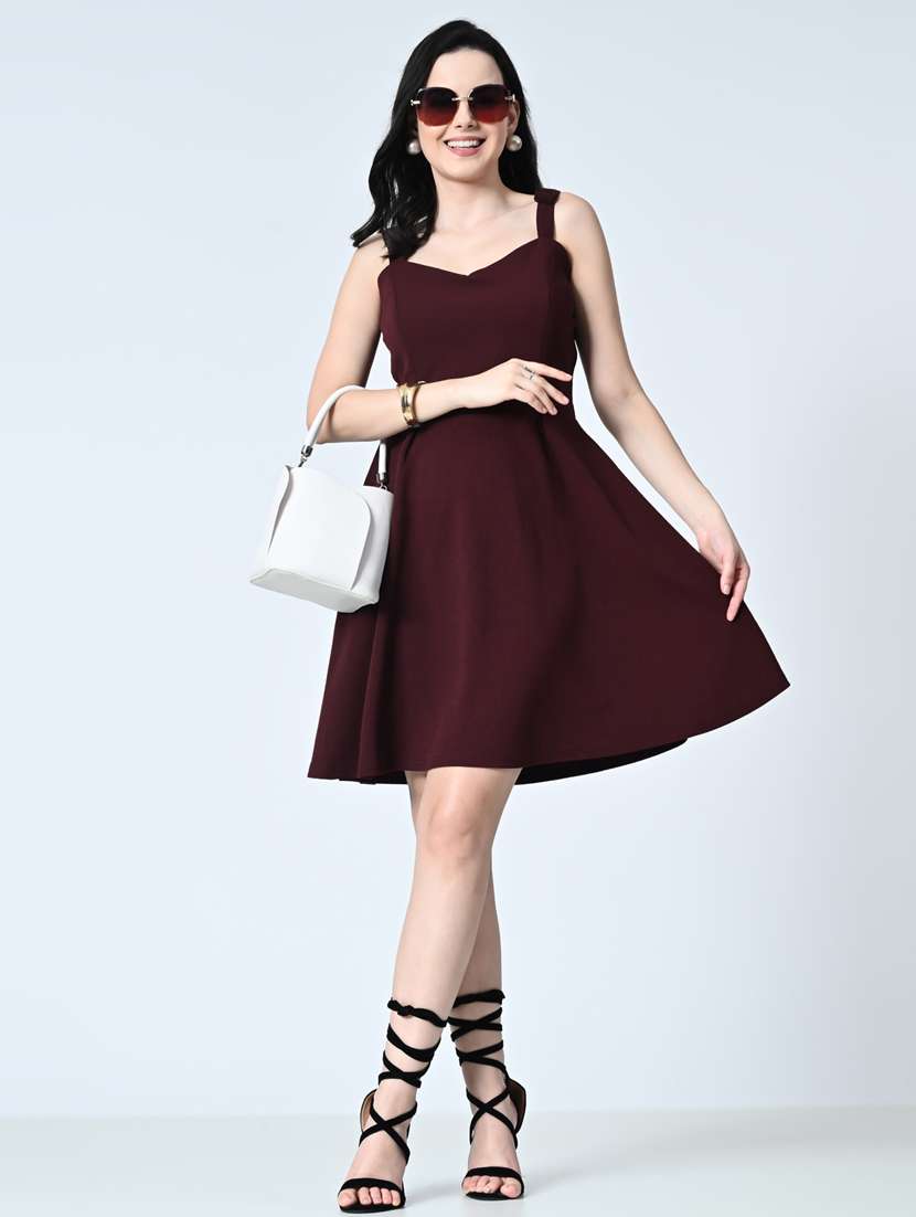 women sleeveless solid fit & flare dress - 21483197 - Standard Image - 1