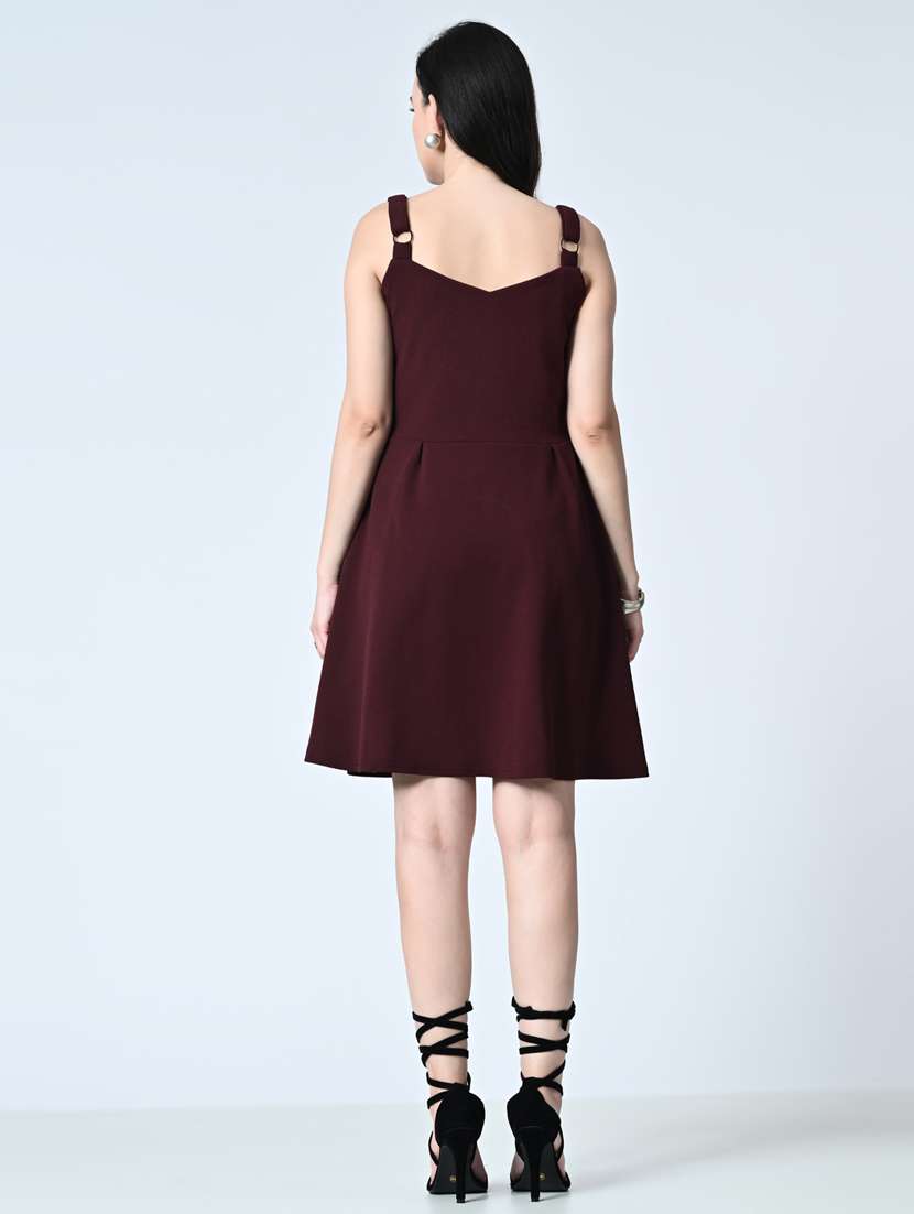 women sleeveless solid fit & flare dress - 21483197 - Standard Image - 4