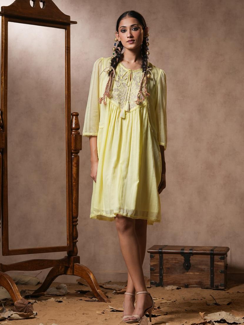 women yellow embroidered a-line dress - 21483201 -  Zoom Image - 0