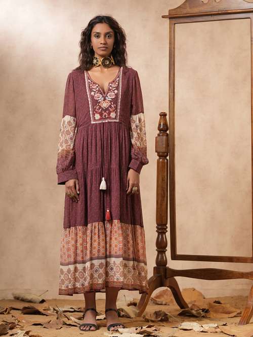 brown embroidered tiered dress - 21483204 - Standard Image - 0