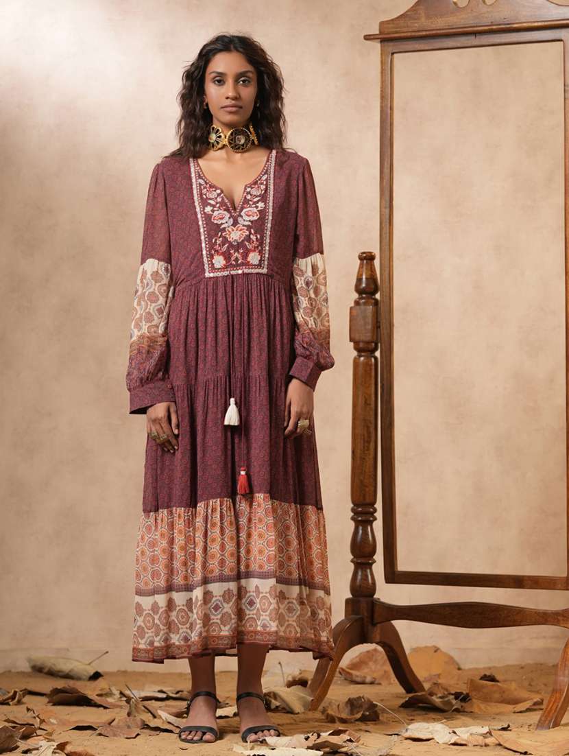 brown embroidered tiered dress - 21483204 - Zoom Image - 0