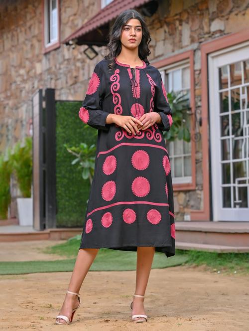 black embroidered a-line dress - 21483205 -  Standard Image - 0