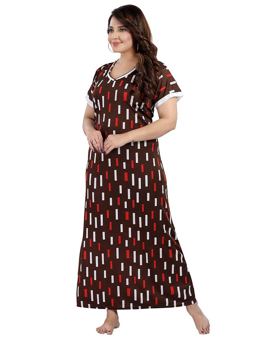 women brown printed satin nighty - 21483293 - Standard Image - 1