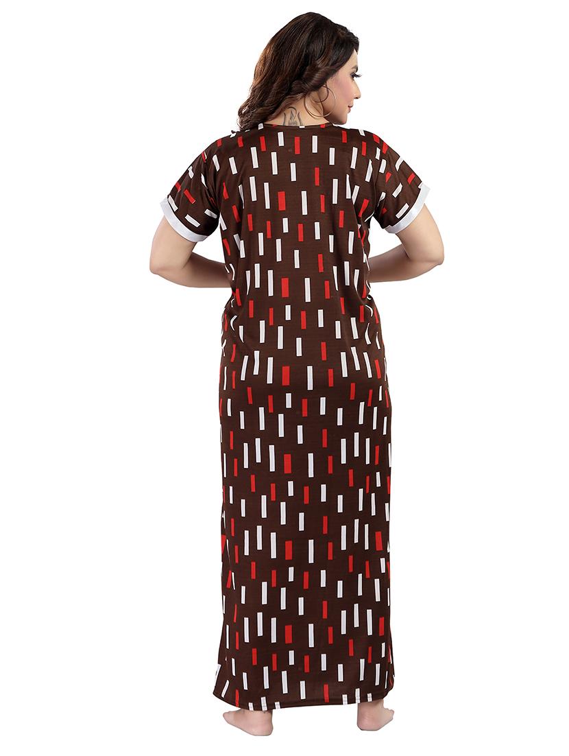 women brown printed satin nighty - 21483293 - Standard Image - 4
