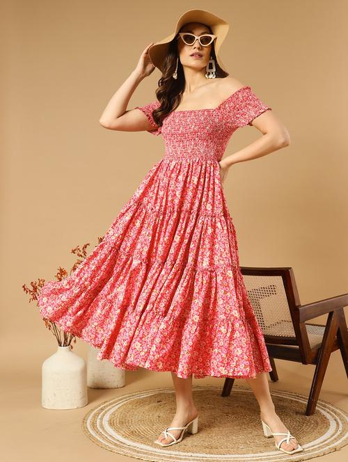 pink printed tiered dress - 21483360 - Standard Image - 0