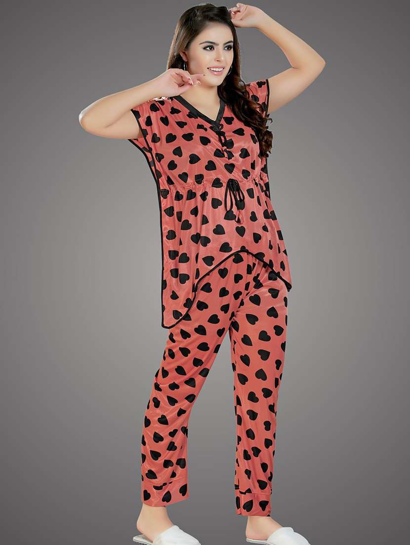 women peach satin pyjama nightwear set - 21483388 - Standard Image - 4