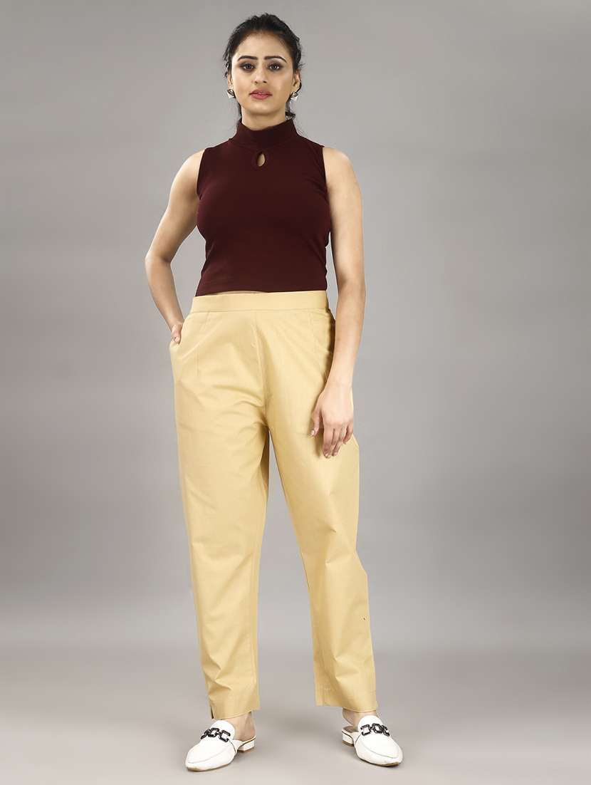 women solid mid rise trouser - 21483423 -  Standard Image - 4