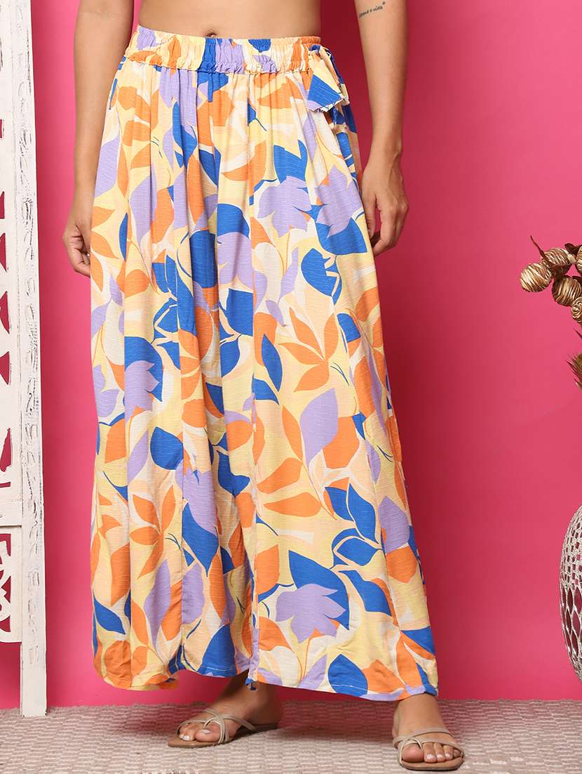 women printed cotton flared palazzo
