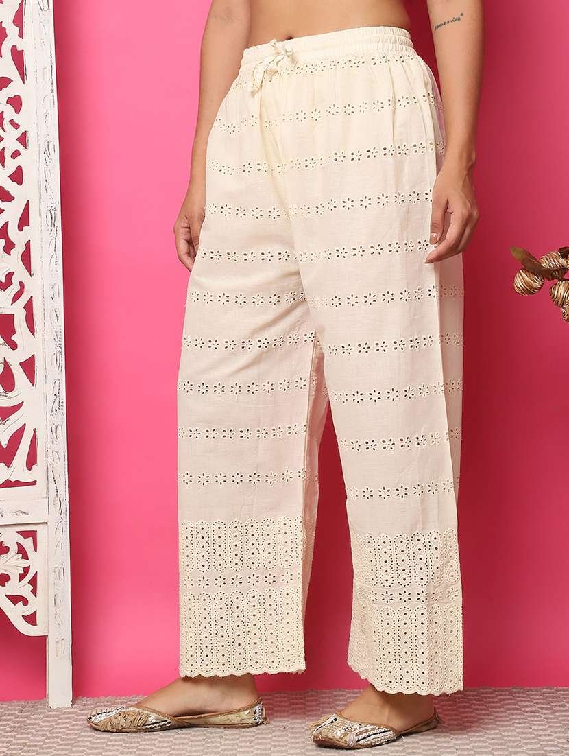 women solid lace detailed straight palazzo - 21483480 -  Standard Image - 1