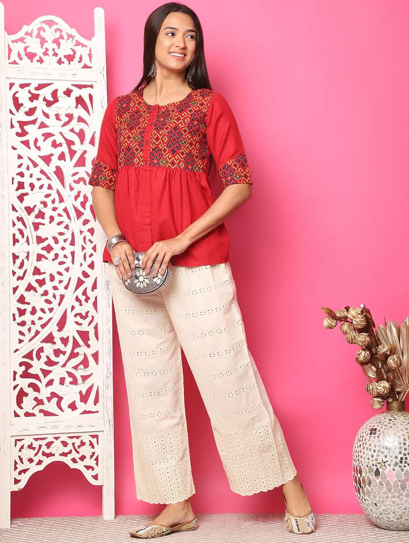 women solid lace detailed straight palazzo - 21483480 -  Standard Image - 4