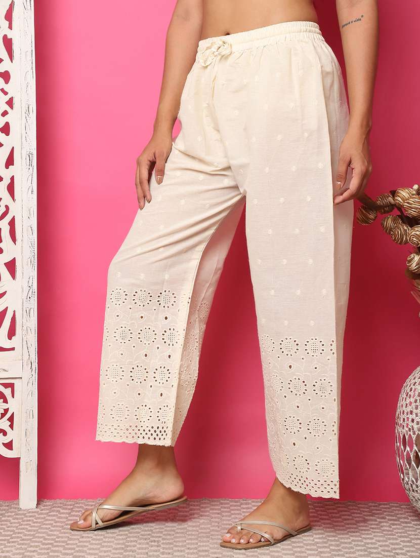 women solid lace detailed straight palazzo - 21483482 -  Standard Image - 1